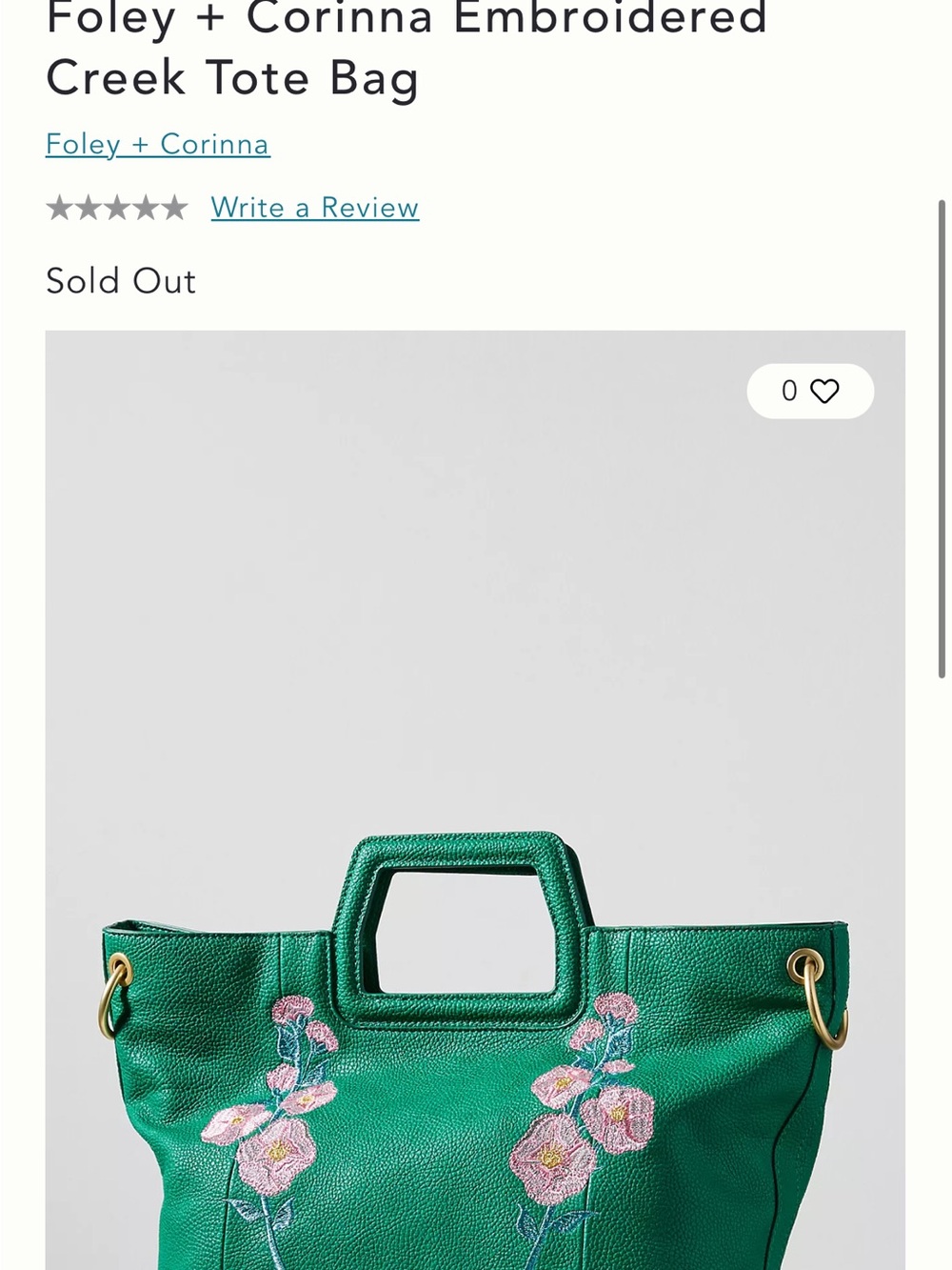 Foley + Corinna Green Tote with Pink Floral Embroidery